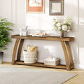 Solid Wood Console Table, 63" Sofa Table with Slightly Curved Legs