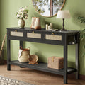 SUPERJARE Rattan Console Sofa Table with Outlets, USB-C Port and 3 Drawers