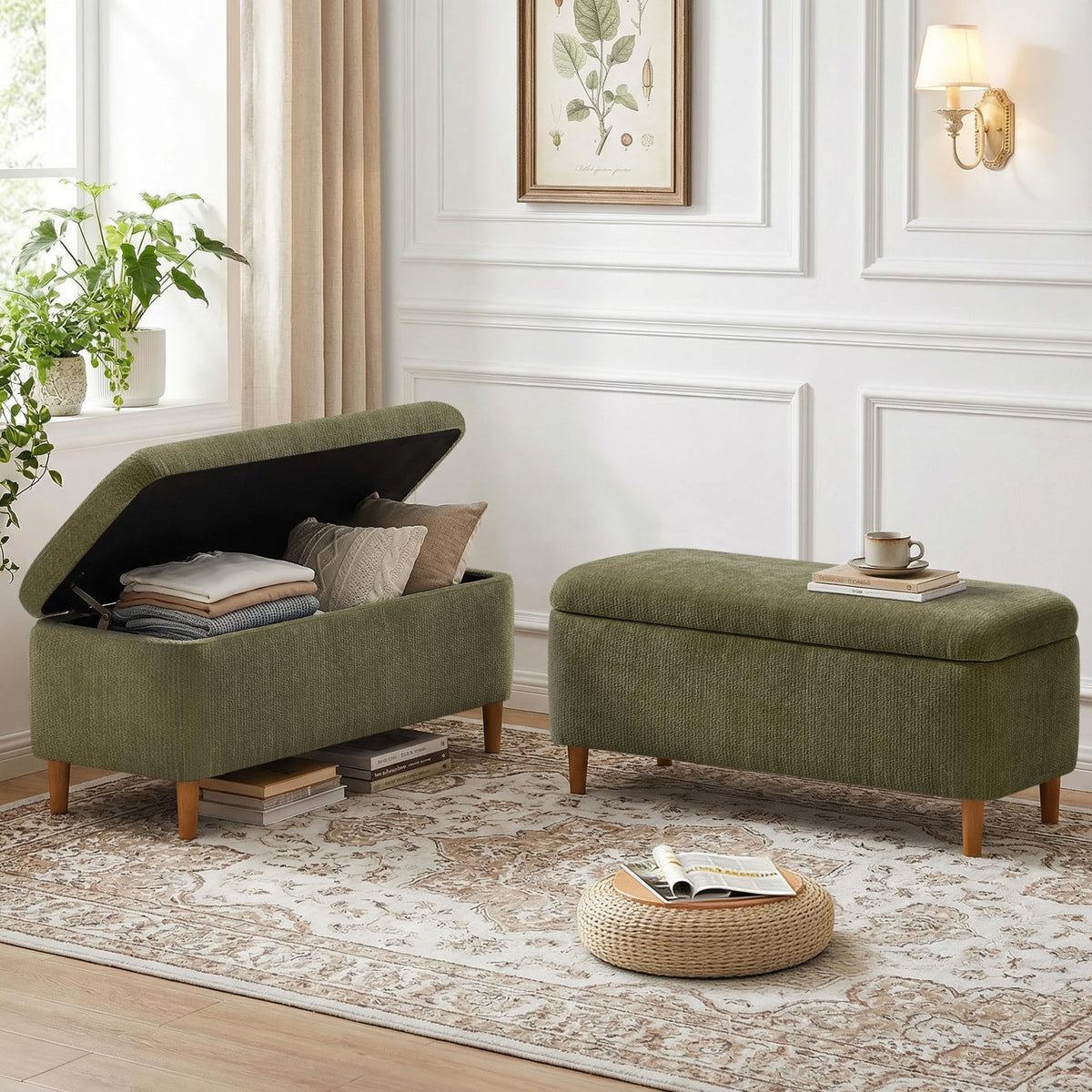 39.4" Ottoman with Storage Upholstered Storage Bench for Living Room