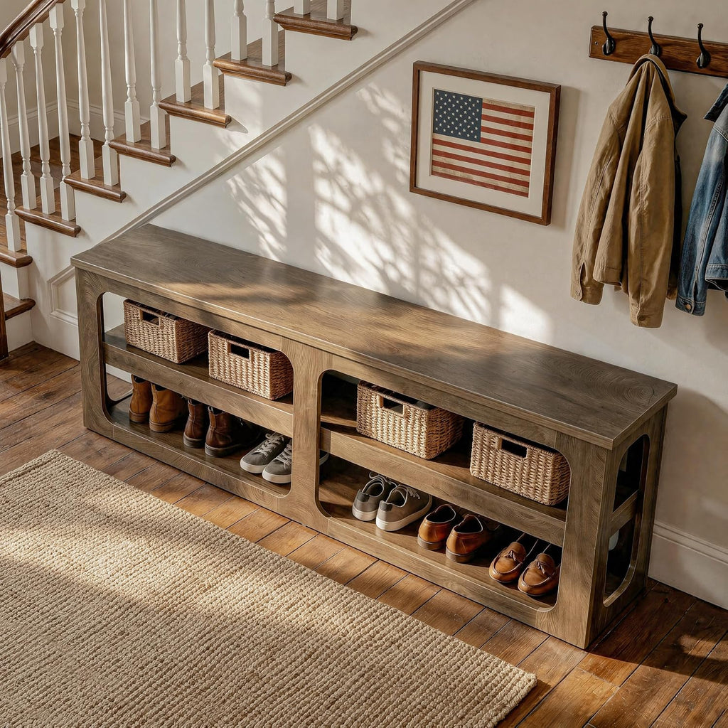 Tribesigns 70.87”Extra Long Entryway Shoe Bench with 3-Tier Storage Shelves
