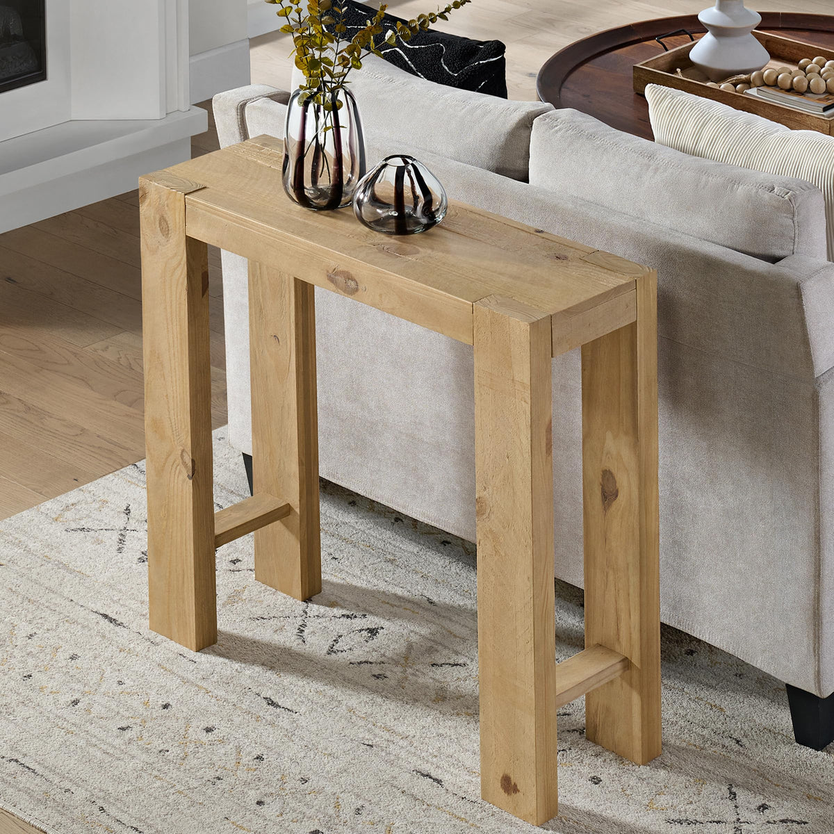 Alaterre Furniture Classic Solid Wood Console Table - 56 Inch Modern Farmhouse Entryway Table - Easy Assembly Living Room Furniture for Behind The Couch, Entryway, or Hallway (Brown)
