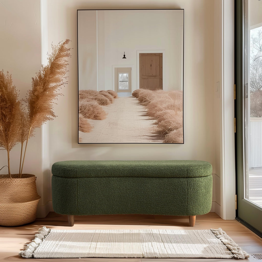 Bailey Boucle-Style Curved Storage Accent Bench