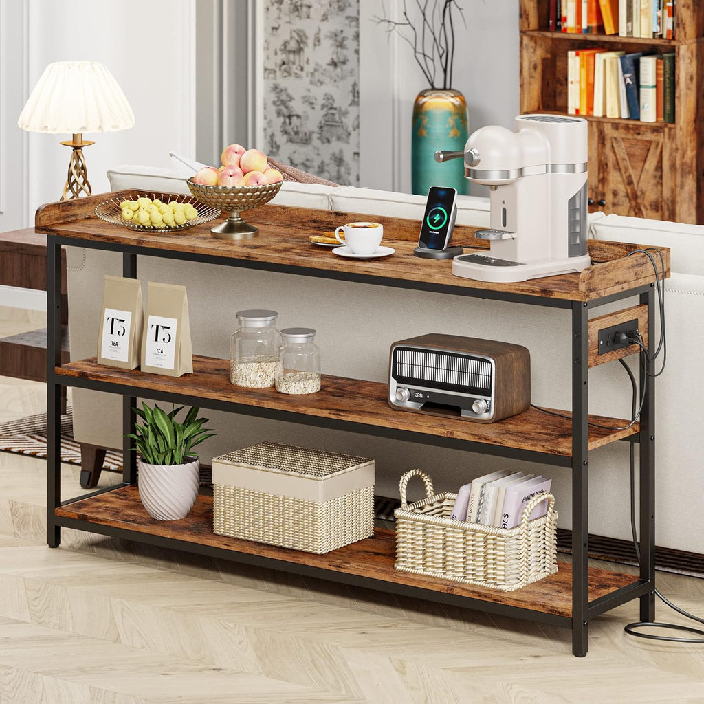 IRONCK Console Table with Power Outlet, One Piece Top, Sofa Table 55"