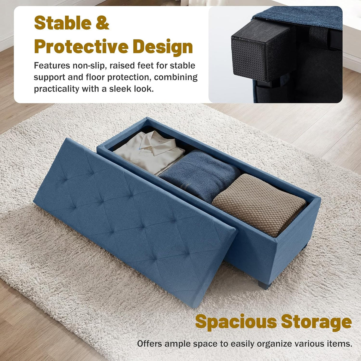 DUMOS Storage Ottoman Bench, 43.3 Inch End of Bed Bench for Living Room