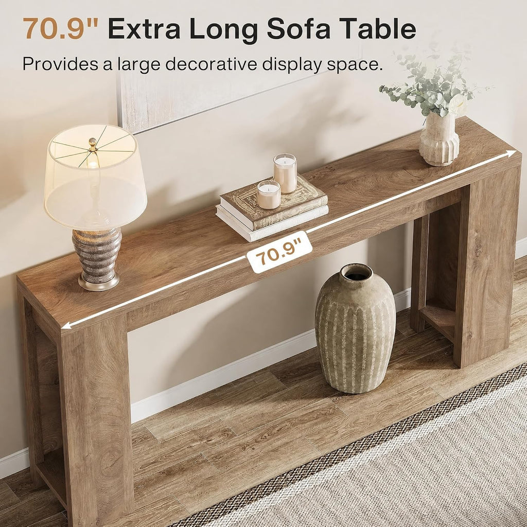 Tribesigns 70.9-Inch Console Table, Farmhouse Sofa Table Behind Couch, Narrow Entryway Table for Living Room, Hallway, Foyer, Light Brown