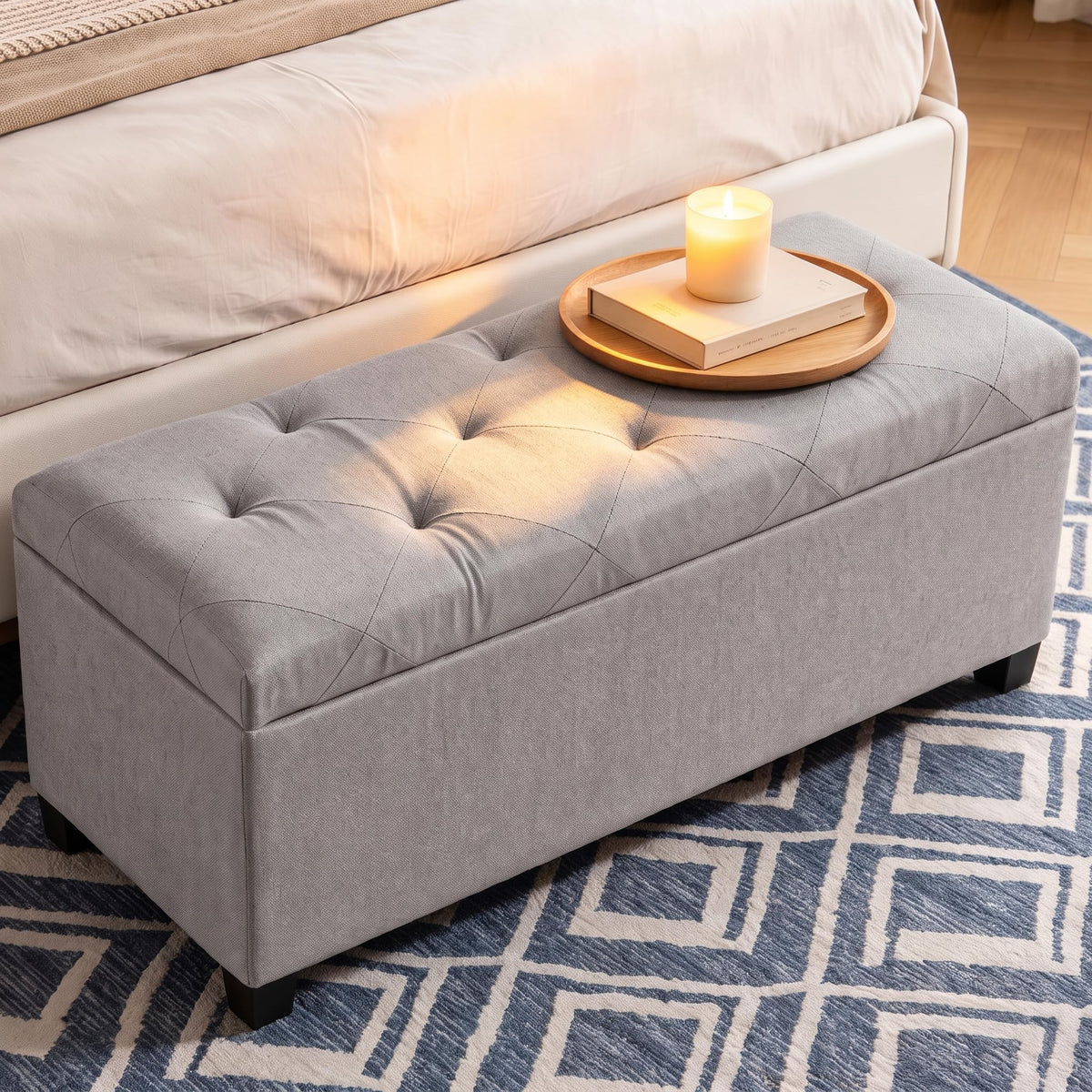 DUMOS Storage Ottoman Bench, 43.3 Inch End of Bed Bench for Living Room
