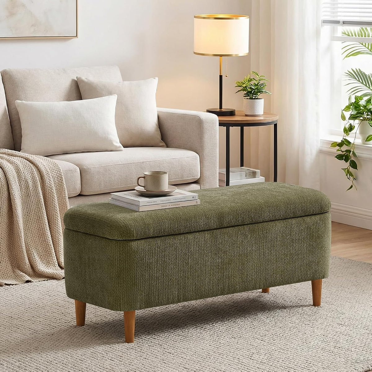 39.4" Ottoman with Storage Upholstered Storage Bench for Living Room