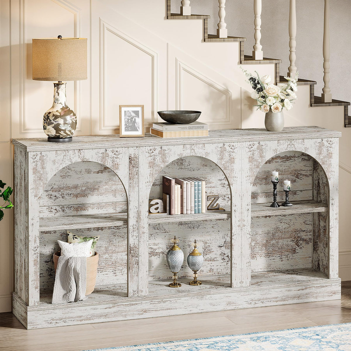 Tribesigns Black Console Table with Storage, 63" Long Arched Entryway Table