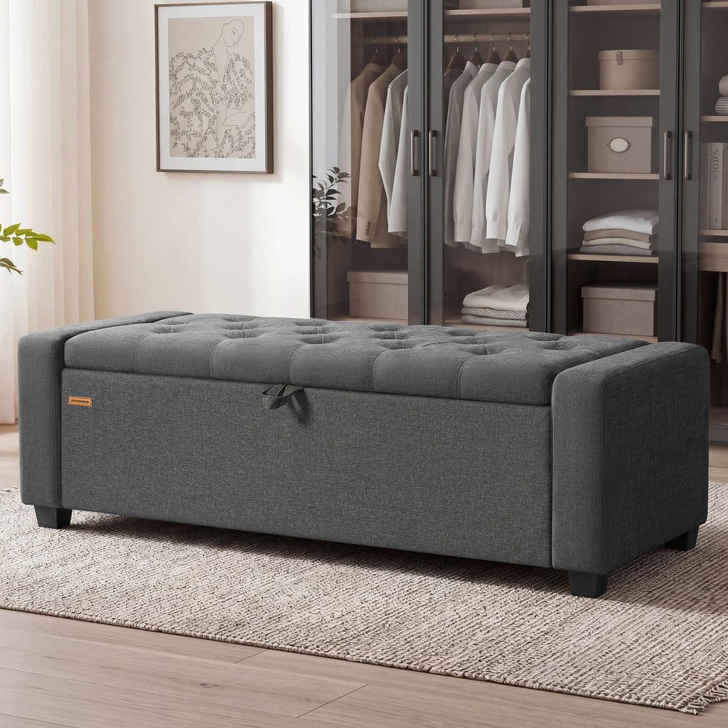 SONGMICS Storage Ottoman, 48 Inches Long Bed End Stool, Solid Wood Legs
