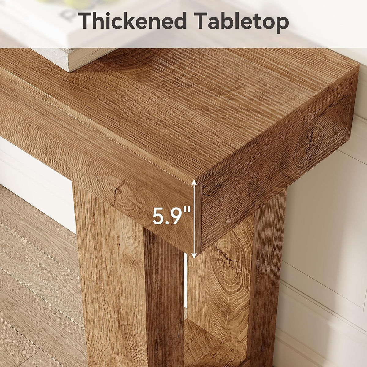 LITTLE TREE 63 Inches Long Console Table for Entryway, Sofa Table Behind Couch, Wooden Entry Table Foyer Hallway Tables, Farmhouse Console Sofa Tables for Living Room, Oak Color