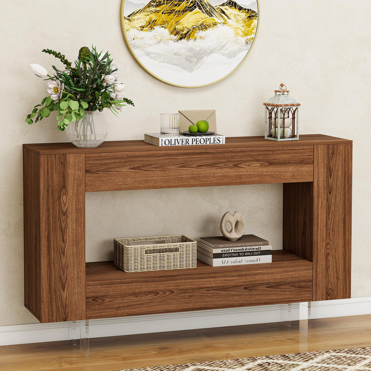 47" High Gloss Console Table with Hidden Side Storage, Black