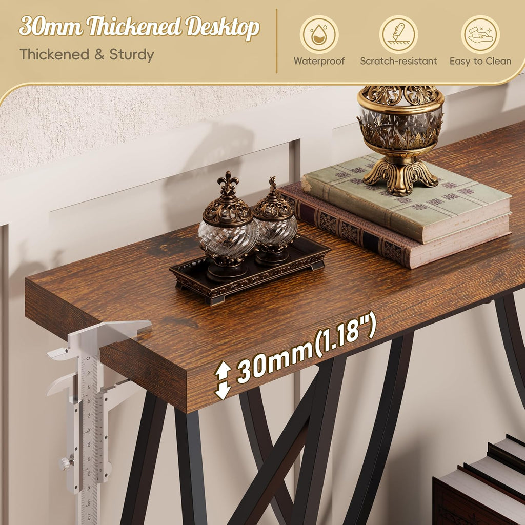 JUSTOGO Narrow Console Table for Entryway, Long Sofa Table, Rustic Brown