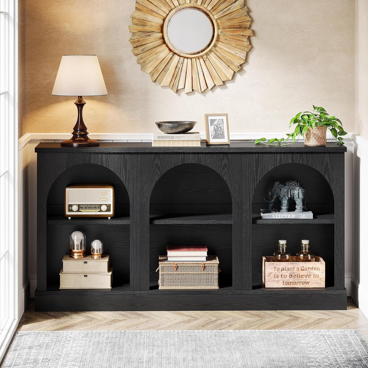 Tribesigns Black Console Table with Storage, 63" Long Arched Entryway Table