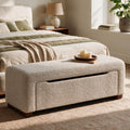 47.2" Upholstered Storage Bench for Bedroom, Boucle-Style End of Bed Bench with Hidden 25.7 Gallon Storage, Soft Textured Woven Ottoman Bench, Camel