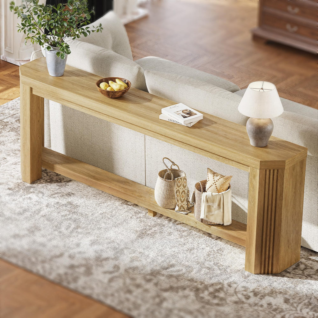 70" Console Table for Entryway, Narrow Long Sofa Table Behind Couch, Wood Couch Table with Open Storage, Easy Assembly Entryway Table for Living Room, Hallway, Foyer, Couch, Black