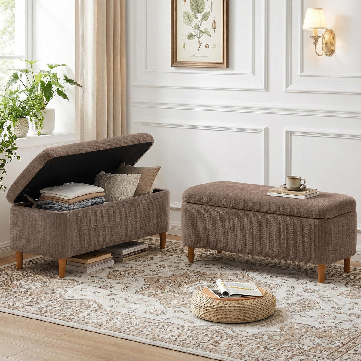 39.4" Ottoman with Storage Upholstered Storage Bench for Living Room