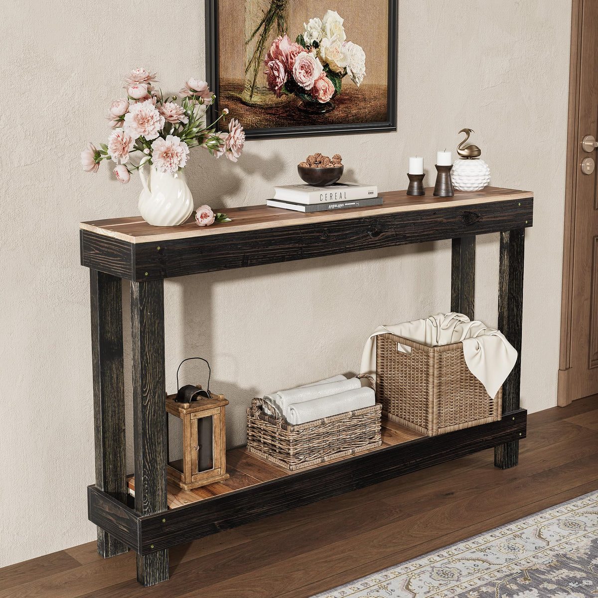 SMARTSTANDARD 46" Long Farmhouse Console Table, Solid Wood, Classic White