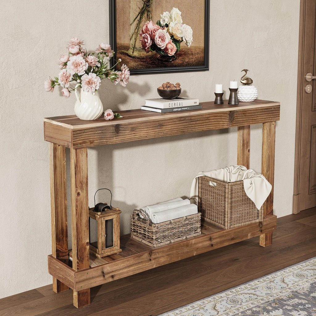 SMARTSTANDARD 46" Long Farmhouse Console Table, Solid Wood, Classic White