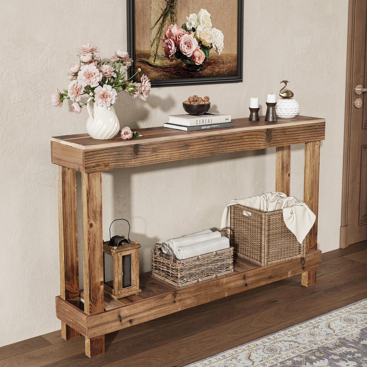 SMARTSTANDARD 46" Long Farmhouse Console Table, Solid Wood, Classic White