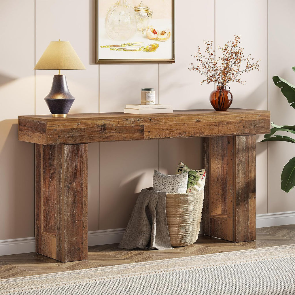 Tribesigns 63-Inch Long Console Table, Wooden Rectangular Sofa Table Behind The Couch, Farmhouse Entryway Table for Entrance, Hallway, Living Room (Mix Brown)