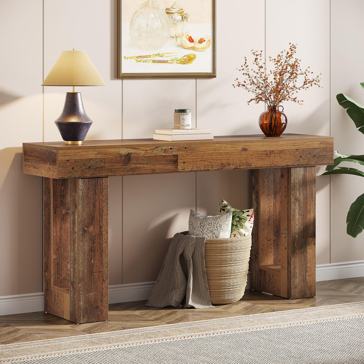 Tribesigns 63-Inch Long Console Table, Wooden Rectangular Sofa Table Behind The Couch, Farmhouse Entryway Table for Entrance, Hallway, Living Room (Mix Brown)