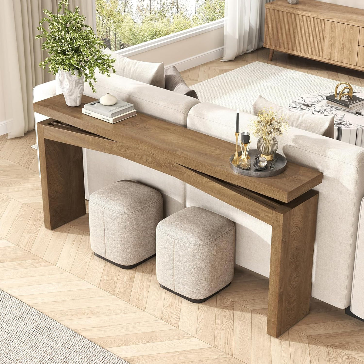 Epecoya Console Tables for Entryway 63-Inch, Natural Brown