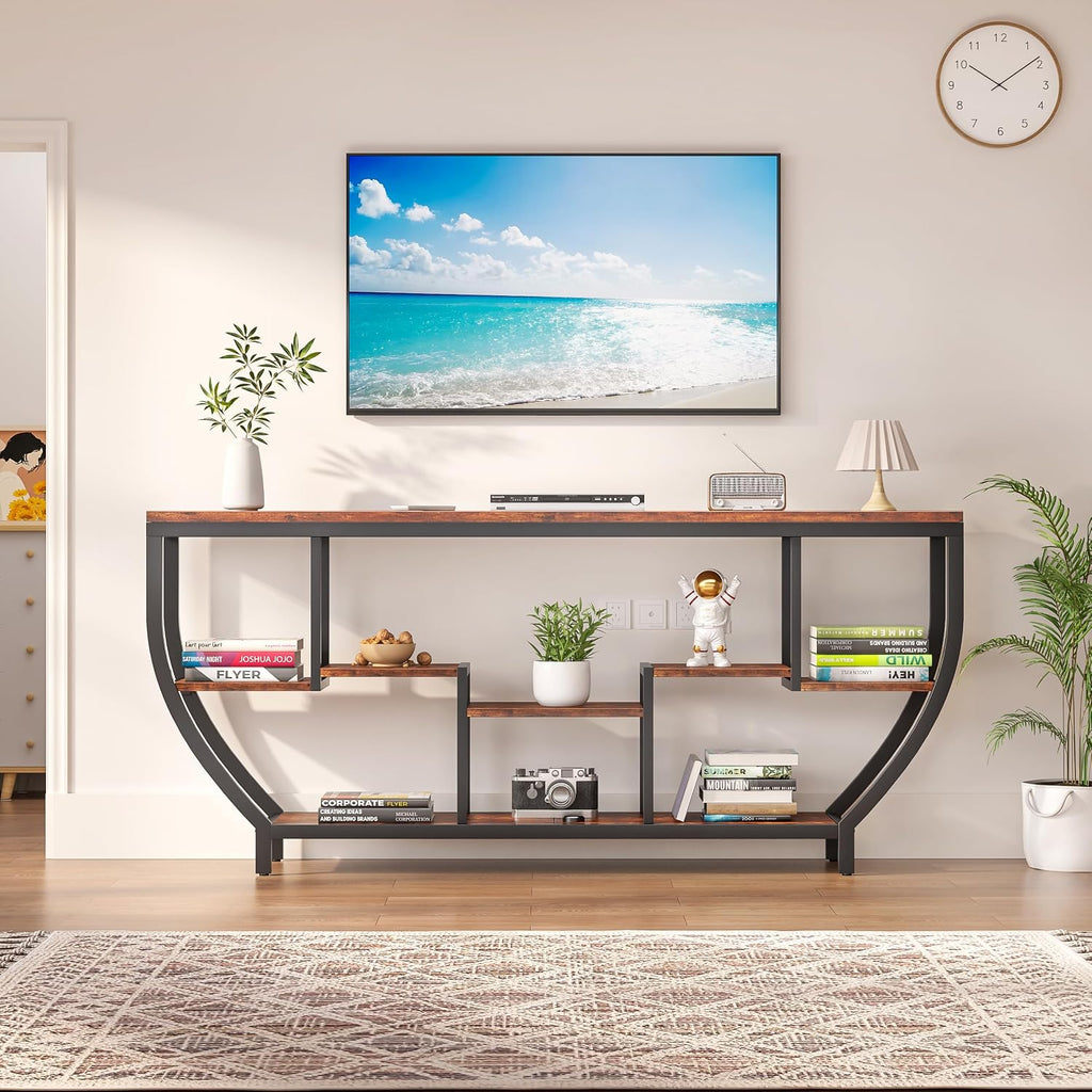 70.86" Extra Long Console Table Sofa Table & Storage Shelves