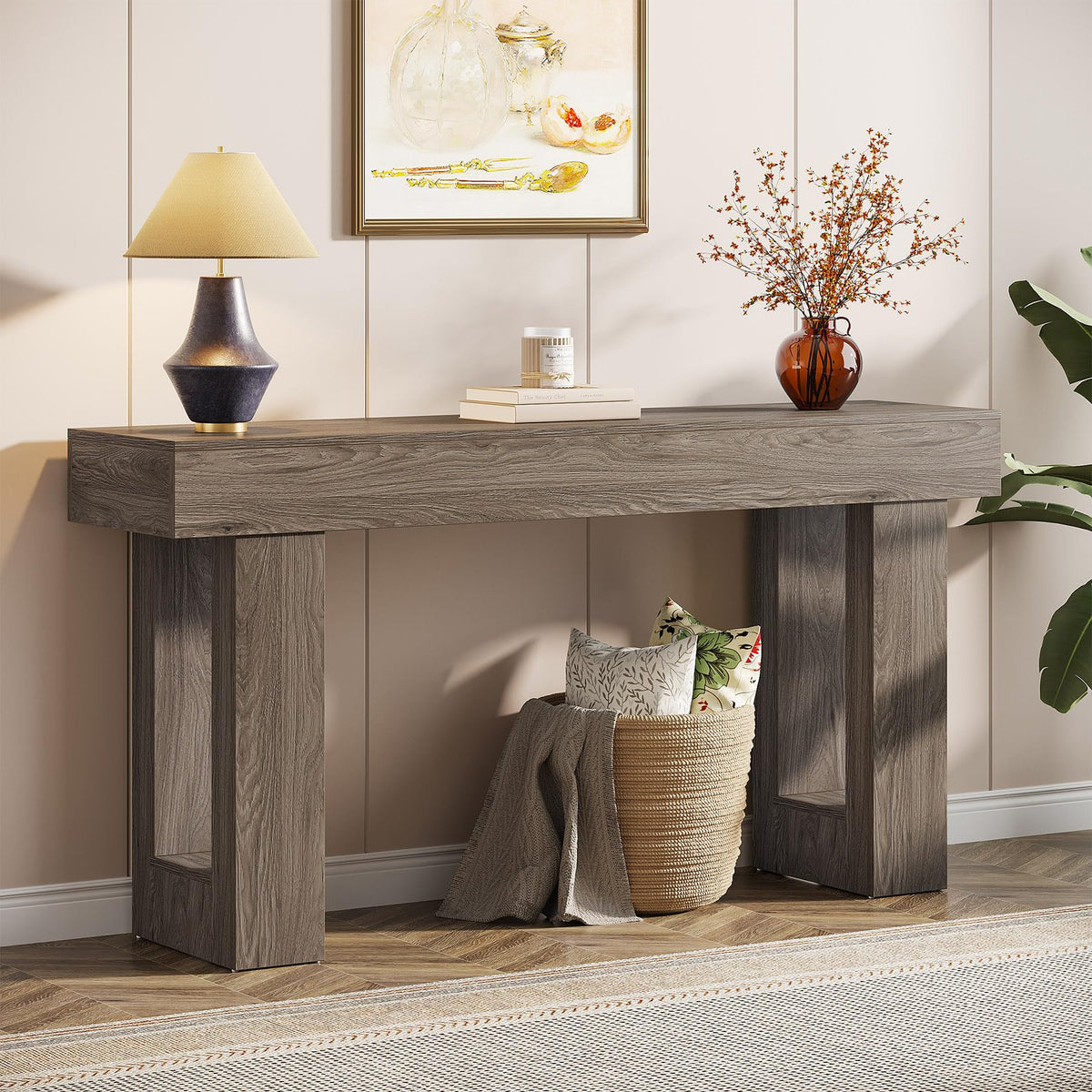 Tribesigns 63-Inch Long Console Table, Wooden Rectangular Sofa Table Behind The Couch, Farmhouse Entryway Table for Entrance, Hallway, Living Room (Mix Brown)