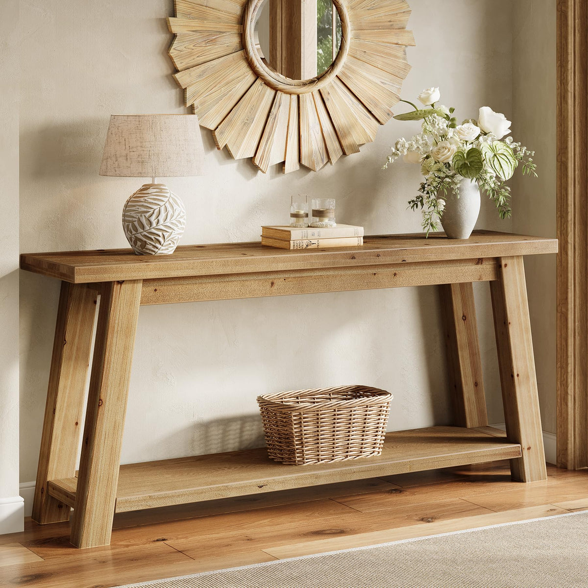 LITTLE TREE 70.9" Solid Wood Console Table for Entryway