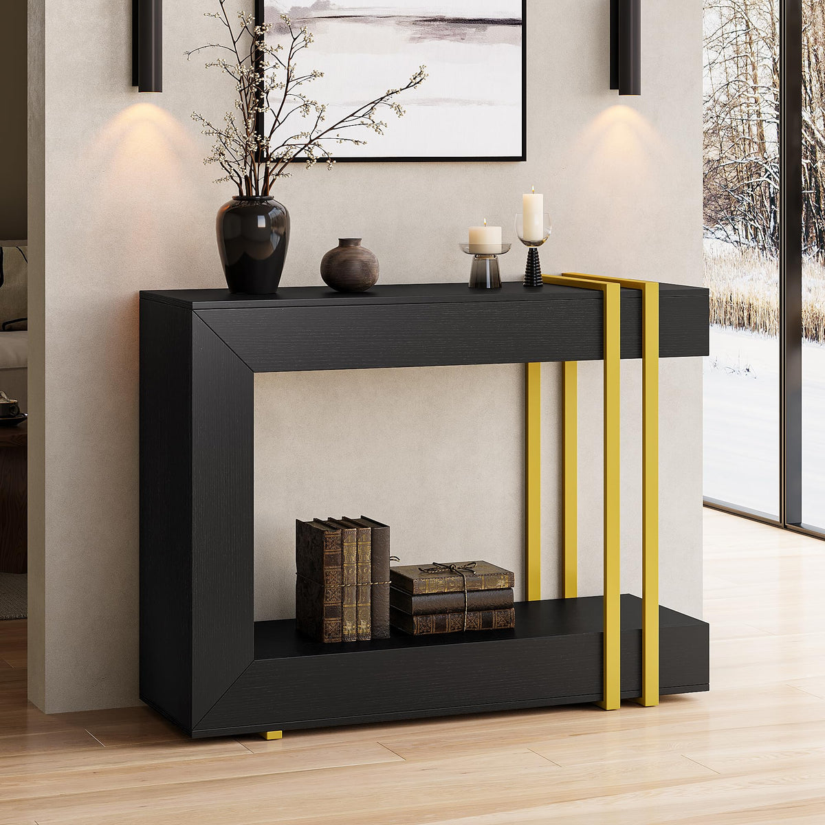 Einhomn 42.5" Console Table Behind Couch, 2-Tier Narrow Entryway Table with Storage, Wood Sofa Tables for Entrance/Hallway/Living Room/Foyer, Walnut Brown
