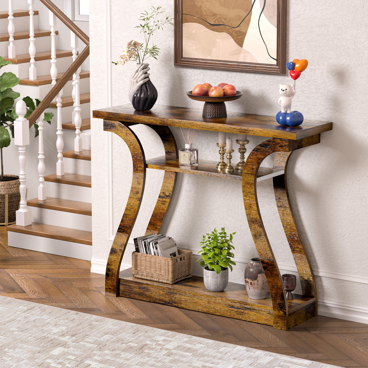 Wood Console Table, 3-Tier Accent Sofa Table (Black)