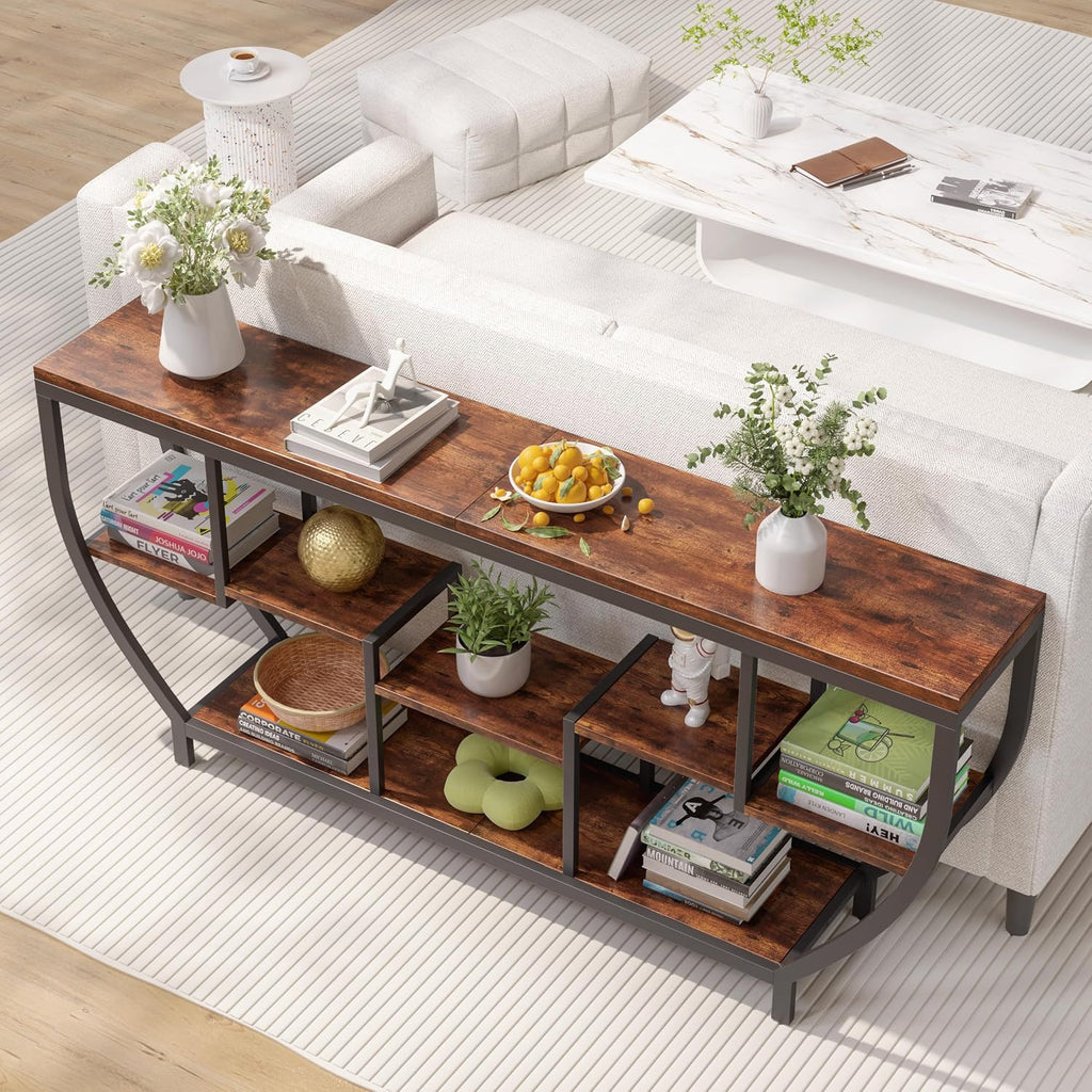 70.86" Extra Long Console Table Sofa Table & Storage Shelves