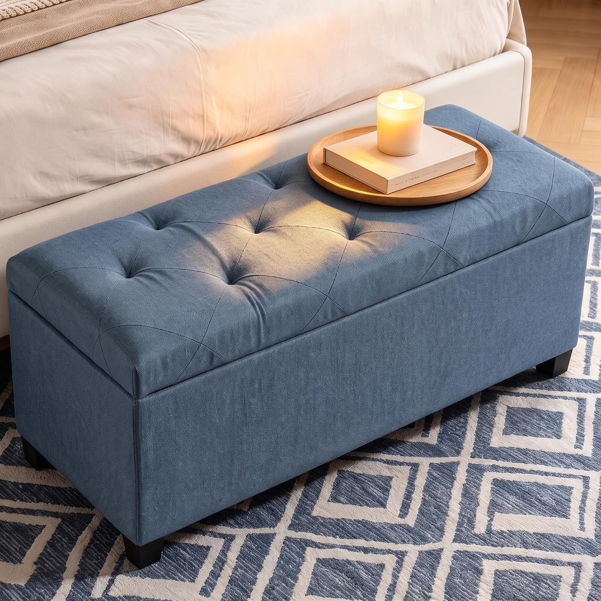 DUMOS Storage Ottoman Bench, 43.3 Inch End of Bed Bench for Living Room