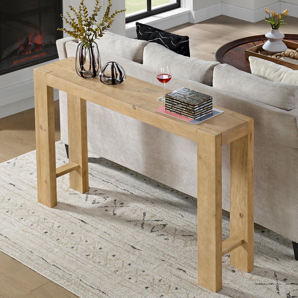 Alaterre Furniture Classic Solid Wood Console Table - 56 Inch Modern Farmhouse Entryway Table - Easy Assembly Living Room Furniture for Behind The Couch, Entryway, or Hallway (Brown)