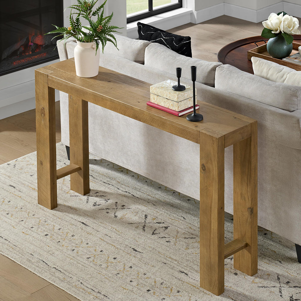Alaterre Furniture Classic Solid Wood Console Table - 56 Inch Modern Farmhouse Entryway Table - Easy Assembly Living Room Furniture for Behind The Couch, Entryway, or Hallway (Brown)