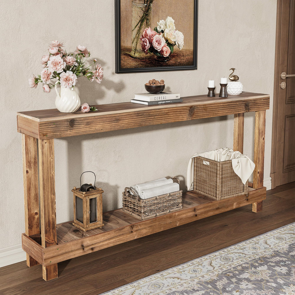 SMARTSTANDARD 46" Long Farmhouse Console Table, Solid Wood, Classic White