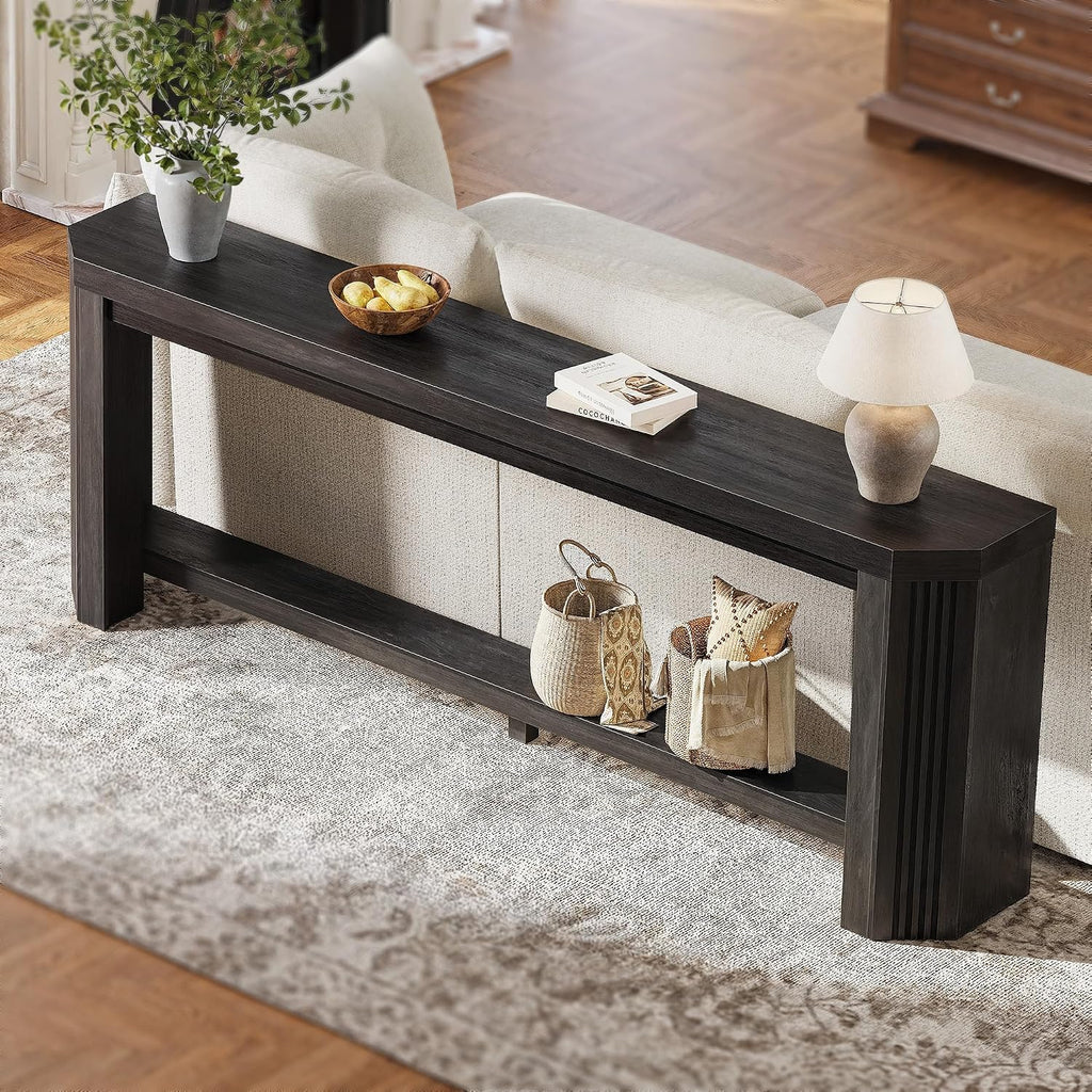 70" Console Table for Entryway, Narrow Long Sofa Table Behind Couch, Wood Couch Table with Open Storage, Easy Assembly Entryway Table for Living Room, Hallway, Foyer, Couch, Black
