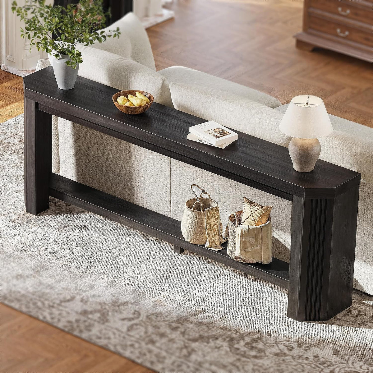 70" Console Table for Entryway, Narrow Long Sofa Table Behind Couch, Wood Couch Table with Open Storage, Easy Assembly Entryway Table for Living Room, Hallway, Foyer, Couch, Black