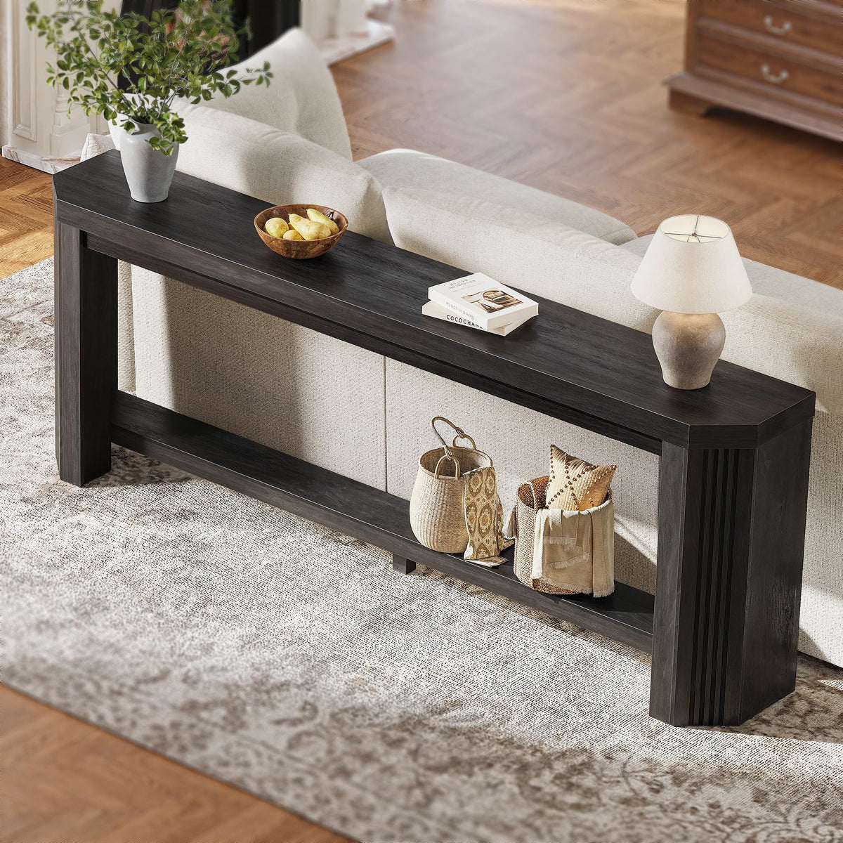 70" Console Table for Entryway, Narrow Long Sofa Table Behind Couch, Wood Couch Table with Open Storage, Easy Assembly Entryway Table for Living Room, Hallway, Foyer, Couch, Black